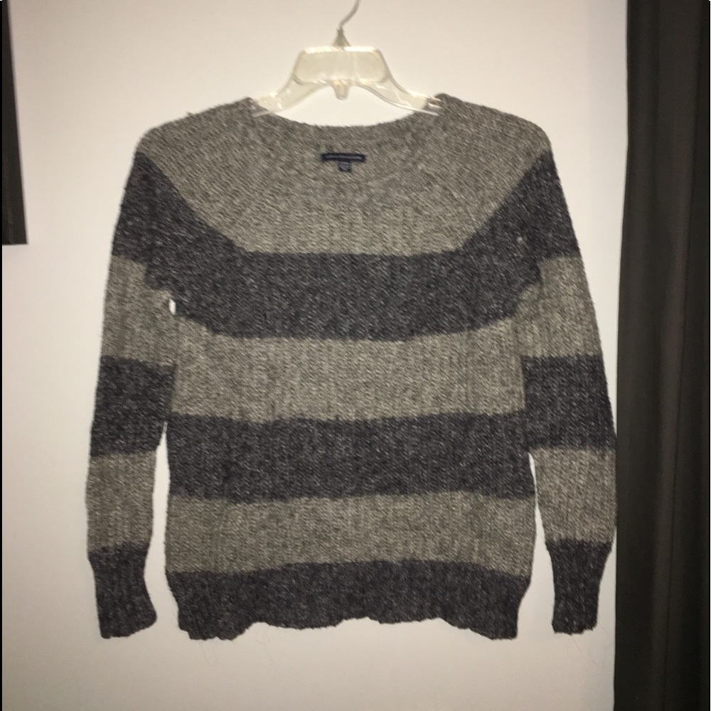 grey and navy striped sweater